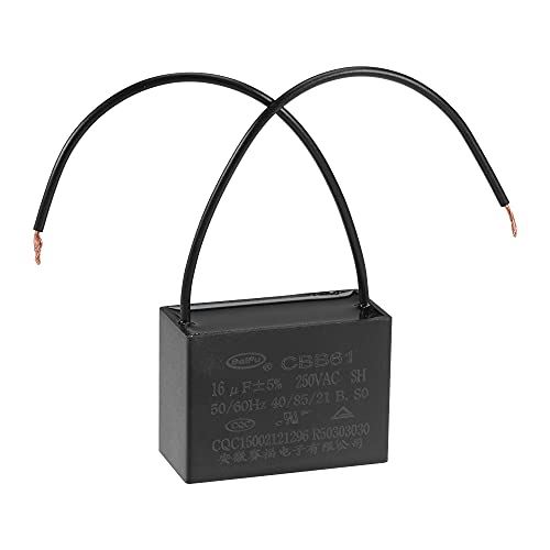 uxcell 天井ファンコンデンサ CBB61 16uF 250V AC 2線 金属化ポリプロピレンフィルムコンデンサ 47x34x..