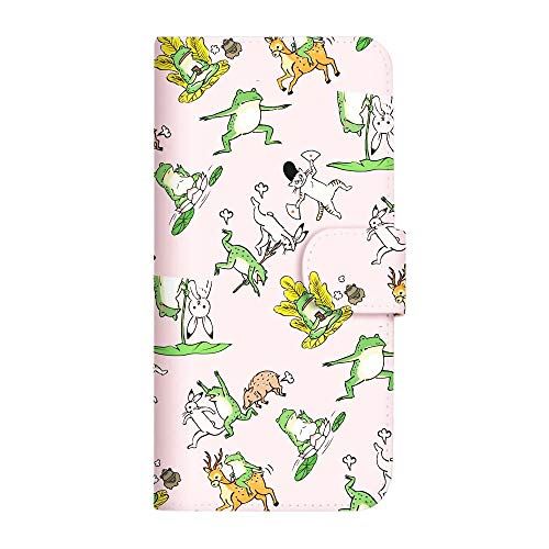 Galaxy A41 SC-41A ケース 手帳型 LINE スタンプ いけやけい デザイン (491) ゆるっと鳥獣戯画 vol.1 ピンク SC-4114-PK/SC-41A