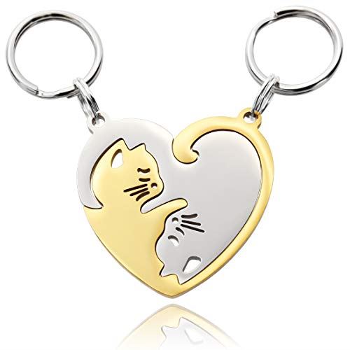 Looking ペア キーホルダー カナビラ おそろい カップル お揃い 人気 かわいい おしゃれ おもしろ キーリング 鍵 動物 猫 名前入り ペンダント ネックレス 記念 彼氏 彼女への プレゼント ゴールド+シルバーのサムネイル