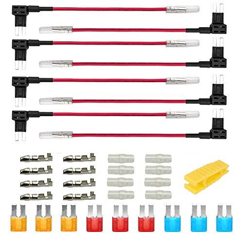 KILIGEN 8個12V 24V Micro 2 回路ヒューズタップ キット、ワイヤーハーネス付き自動車フラットタイプブレードヒューズホルダー、9個 Micro 2 ブレードヒューズ(5A/10A/15A各3) E528