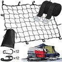 カーゴネット 車 荷締めベルト 付き(2.5m × 2本) フック×12 カラビナ×12 収納ポーチ付属 荷物落下防止 荷崩れ防止 ルーフネット ラゲッジネット