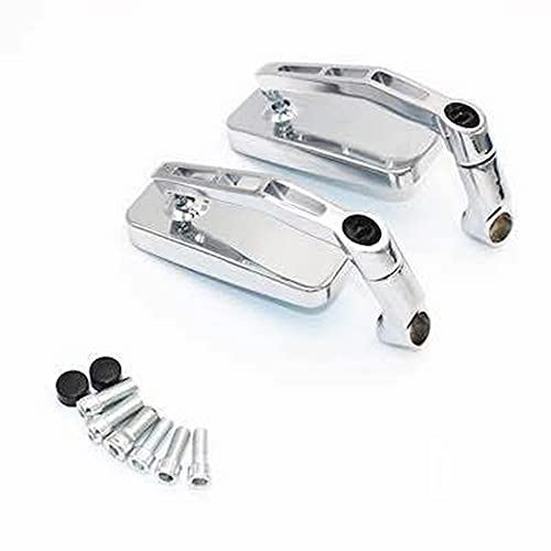 バイクミラー バレン サイドミラー スクエア カスタム スクエア ミラー グリップ ブルーカラー ローポジション 360°調整可 アルミ製 シルバー メッキ 銀 左右 セット 8mm 10mm 正ネジ 逆ネジ