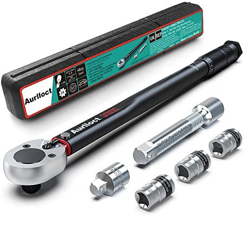 トルクレンチ 車 タイヤ交換 Aurlloct 差込角12.7mm 28-210N m プリセット型 とるくレンチ 精度±3 5個:17 19 21mmソケット 125mmエクステンションバー 3/8”変換ソケット