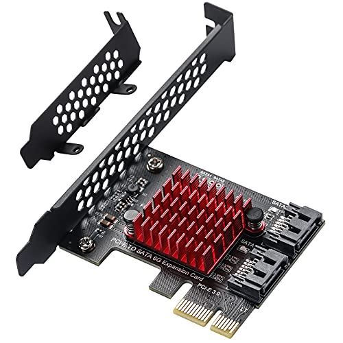 MZHOU 2 SATA拡張カード、PCI-E 3.0 GEN3 JMICRON + JMB582チップ、ロープロファイルブラケット付き6ギガビット/秒拡張アダプタカード