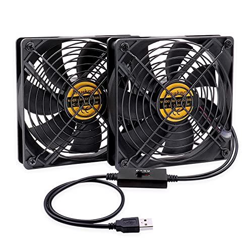 Mauknci 静音 USBファン 12cm 3段階風量調整 冷却ファン 2台1組 長時間稼働可 5V ファン 120mm ブラック