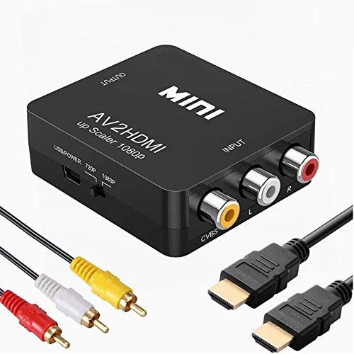 RCA to HDMI変換コンバーター コンポジットをHDMIに変換アダプタ AV to HDMI変換器 音声転送 720/1080P切り替え USB給電 HDMIケーブル2M付 RCAケーブル付