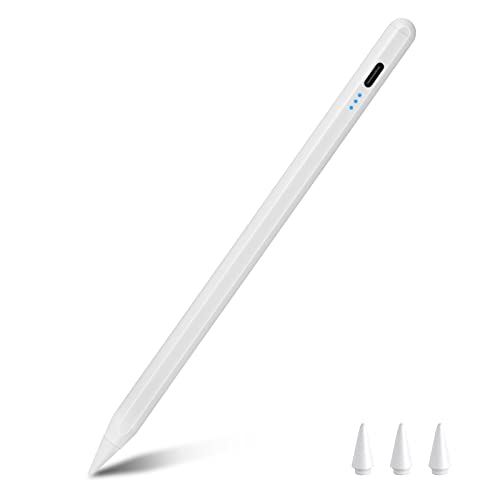 タッチペン スタイラスペン 3個交換用ペン先付き ペンシル 超高感度 極細 傾き感知/誤作動防止/磁気吸着機能対応 軽量 USB充電式 2018年以降iPad/iPad Pro/iPad air/iPad mini対応 White