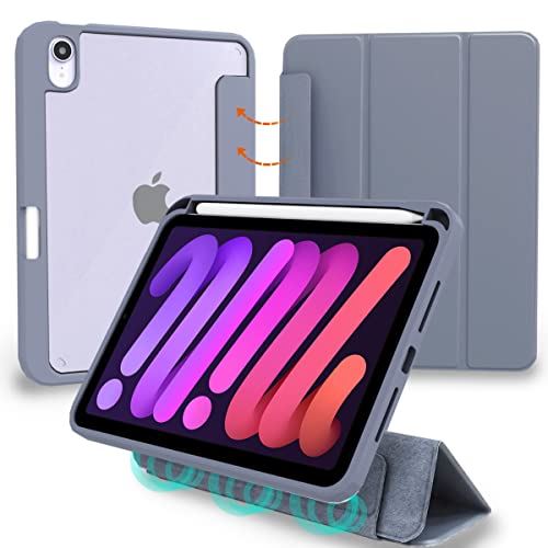 MS factory iPad mini6 用 ケース 2021 mini 第6世代 液晶カバー 取り外し可能 ペンシル 収納 カバー アイパッドミニ6 耐衝撃 ソフト フレーム 薄型 オートスリープ Apple iPad mini ( 第6世代 2021年モデル ) 分離型/ラベンダーグレー