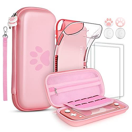 GeeRic スイッチライト 対応 ケース 収納 Switch Lite 対応 カバー グリップカバー かわいい ピンク Switch Lite 対応 アクセサリ 8点セット シリコンカバー Switch Lite 対応 ... ピンク 猫の爪