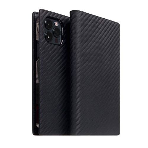 SLG Design iPhone 12 Pro Max レザー ケース 手帳型 [ カーボン イタリアン 本革 カード収納 Qi充電 ワイヤレス充電 アイフォン 12 プロ マックス カバー ] carbon leather case SD19746i12PM(ブラック)