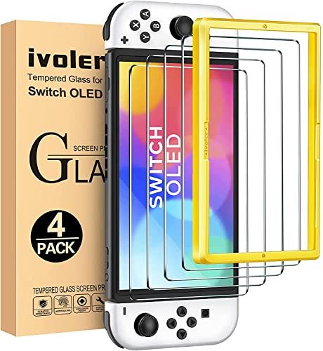 [4枚入り] [Switch 有機ELモデル対応][改良モデル] iVoler Switch 有機ELモデル/Switch OLED 保護 ガラスフィルム スイッチ 保護フィルム[ガイド枠付き] 強靭9H 3Dラウンドエッジ加工 撥水撥油 指紋防止 飛散防止 貼付道具付 自己吸着 気泡防止 極薄
