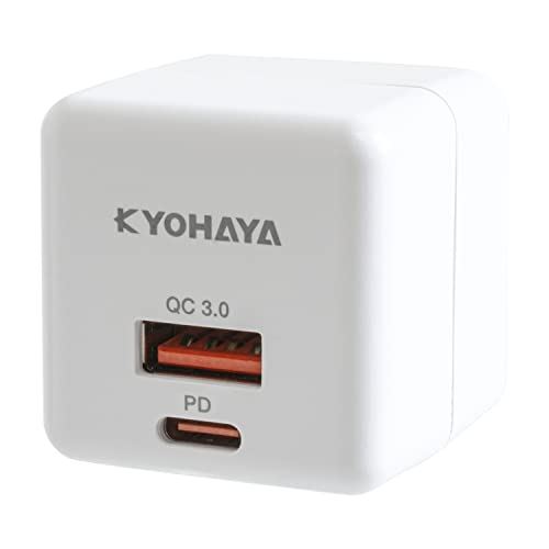 KYOHAYA USB充電器 Type-C 急速充電 PD QC 対応 20W キューブ型 USB-A USB-C 2ポート Power Delivery, Quick Charge, iPhone 13, AQUOS ... ホワイト