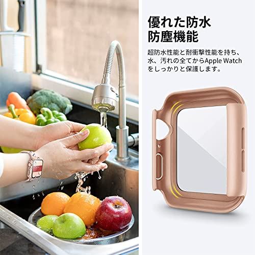 【2021防水設計】LIRUWECH Apple Watch 用 防水ケース series6/SE/5/4 44mm アップルウォッチ保護カバー ガラスフィルム 一体型 PC素材 全面保護 超薄型 装着簡単 耐衝撃 ローズゴールド