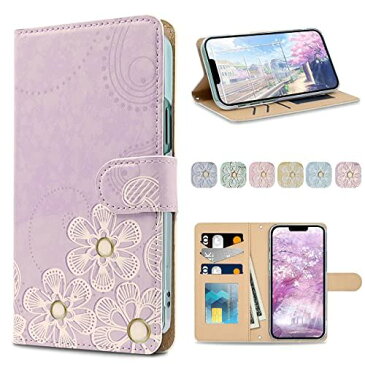 iitrust Galaxy A21 SC-42A ケース 手帳型 ギャラクシー A21 SC-42A カバー カメラ穴 スタンド機能 カード収納 耐衝撃 高級PUレザー 全面保護 軽量 桜3 パープル 花-Y01