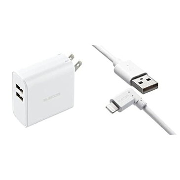 【A-L L字ケーブルセット】 エレコム USB コンセント 充電器 合計24W USB-A×2 【 iPhone (iPhone13シリーズ対応) / Android/タブレット 対応 】 EC-AC03WH ホワイト 【ケーブルセット】 ライトニングケーブル