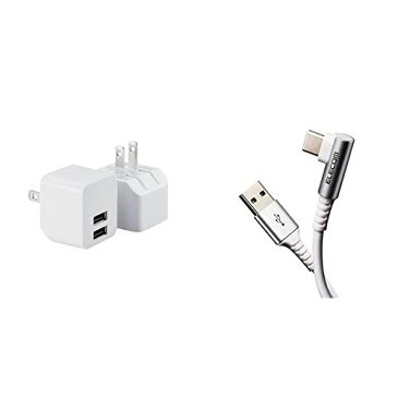 【A-C L字ケーブルセット】 エレコム USB コンセント 充電器 12W USB-A×2 (2個セット) 【 iPhone (iPhone13シリーズ対応) / Android/タブレット 対応 】 【ケーブルセット】 Type-C