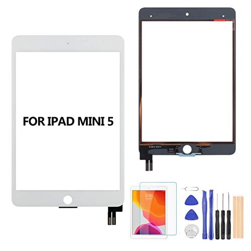 A-MIND for iPad mini 5 交換修理用タッチパネル,フロントガラスデジタイザ 取り付けテープ付属 + 画面保護フィルム +修理パーツ部品(LCDなし) (MINI5- WHITE)