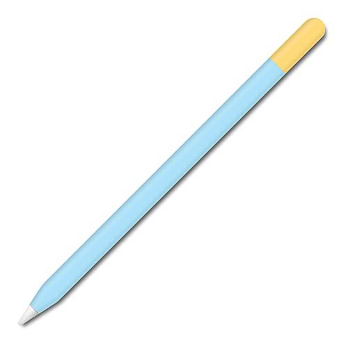 アップルペンシル2世代専用スキンシールス Apple Pencil iPad Pro Apple Pen テッカー 保護フィルム カバー ケース 鉛筆柄（2枚組）D08、ブルー+イエローキャップ