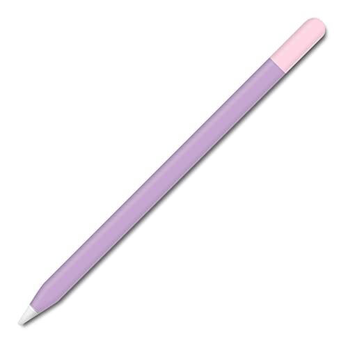 アップルペンシル2世代専用スキンシールス Apple Pencil iPad Pro Apple Pen テッカー 保護フィルム カバー ケース 鉛筆柄（2枚組）D12、パープル+ピンックキャップ