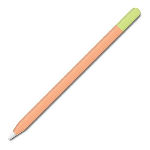 アップルペンシル2世代専用スキンシールス Apple Pencil iPad Pro Apple Pen テッカー 保護フィルム カバー ケース 鉛筆柄（2枚組）D14、オレンジ+グリーンキャップ