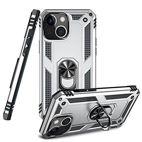 【Tgaoleyd】iPhone 13ケース リング付き PC対応 落下衝撃吸収 TPU フルプロテクトデザイン スマホケース 耐衝撃 防塵 360度回転 車載ホルダー対応 アイフォン13 ケース 米軍MIL規格 軽量 薄型 擦り傷防止 携帯カバー スタンド機能 落下防止 オシャレ 銀 D61-21 シルバーのサムネイル