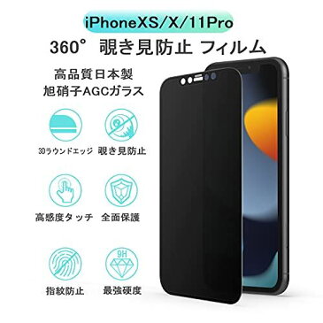 iPhone11Pro 覗き見防止360° ガラスフィルム iPhoneXS 保護フィルム iPhoneX フィルム アイフォン11プロ 強化 ガラス アイホンX/XS がらす ふぃるむ 11プロ 液晶 保護 画面 シート 【プライバシーを守り】 【1枚】 360°覗き見防止-1枚セット iPhone11Pro/X/XS