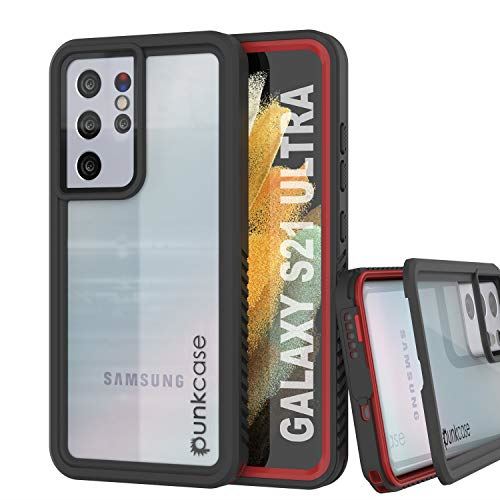 PunkCase Galaxy S21 Ultra 防水ケース エクストリームシリーズ スリムフィット IP68認証 耐衝撃性 防汚性 耐雪性 アーマーカバー Galaxy S21 Ultra レッド