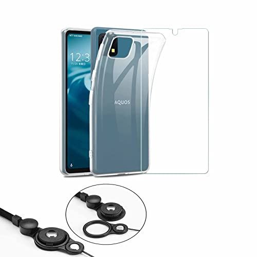 [3 in 1] AQUOS sense6 SH-54B docomo/SHG05 au/SH-G07 ガラスフィルム+ケース+両用ストラップ付き Sense3 Plus スマホカバー 超薄型 軽量 TPU ...