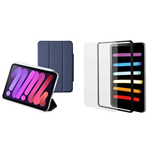【フィルムセット】エレコム iPad mini6 第6世代 (2021年) ケース オートスリープ/オートウェイク 三つ折りスタンド 超薄型 軽量 Apple Pencil ペアリング 充電 収納 背面クリア ネイビー ... ガラスフィルムセット