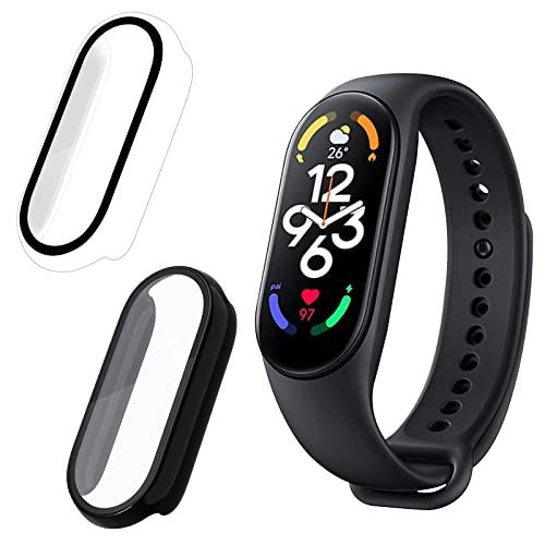 Seltureone【2個】xiaomi mi band 7保護ケース 充電対応 PCフレーム+強化ガラスフィルム 一体化 高速反応 脱着簡単 耐衝撃 傷防止 変色防止 高透過率（クリア＋ブラック） mi band 7ケース