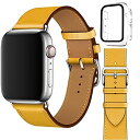 万屋-JP(工場直販) ベルトが適用 Apple Watch 45mm/44mm/42mm兼用 レザーバンド 7世代専用フィルム付き透明保護カバー付きます ベルトが適用Apple Watch Series 7~1世代 黄色
