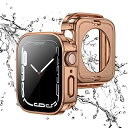 【2 in 1 全面保護】Apple Watch 用 防水ケース 40mm アップルウォッチ カバー 直角エッジデザイン 保護 アップルウォッチ Series 6/SE2/SE/5/4 カバー ガラスフィルム 一体型 ... ローズゴールド
