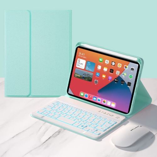 iPad Mini 6 2021キーボードケース,ワイヤレスマウス付き,分離式 7色バックライトワイヤレスBluetoothキーボード,iPad Mini 6世代2021かわいい キャンディーカラー レディース ... 緑