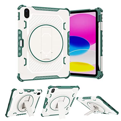新型 iPad 第10世代 ケース (2022) 対応 10.9インチ カバー 360°回転スタンド 衝撃吸収 耐衝撃 Apple Pencil 収納 スタンド 落下 衝撃 吸収 ラギッド・アーマープロ，グリーン Green iPad 10（2022）