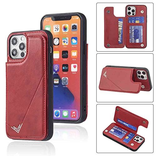 【Anrek】新型 APPLE iPhone 13 PRO MAX 6.7 inch (6.7インチ) 用 背面 カードケース 手帳型 ランヤード付 背面カバー (レッド) アップル アイフォン13プロ マックス ...