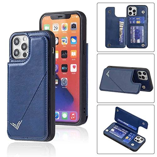 【Anrek】新型 APPLE iPhone 13 / iPhone 13 PRO 6.1 inch (6.1インチ) 用 背面 カードケース 手帳型 ランヤード付 背面カバー (ネイビーブルー) アップル ...