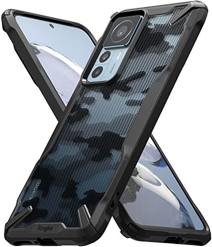 【Ringke】Xiaomi 12T / 12T Pro ケース ストラップホール付き [米軍MIL規格取得] スマホケース 滑り止め 落下防止 カバー Qi 充電 FusionX - Camo Black カモブラック