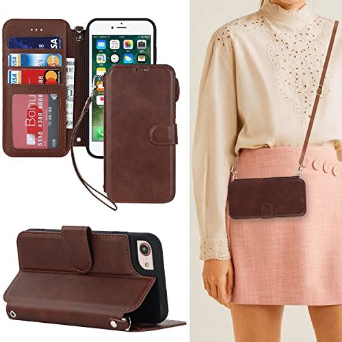 Eastwave アイフォン SE 2022 第3世代 / SE 2020 第2世代 ケース 縄掛けカバー 手帳型 iPhone 8 7 ショルダー クロスボディケース iPhone 6S 6 手帳 ケース CASE ... SE 第3世代/SE 第2世代/8/7/6S/6 048--ブラウン