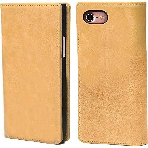steady advance 最高級 本革 (牛革) iPhone7 Plus iPhone8 Plus アイフォン 用 スマホ ケース 手帳型 ＜ 硬度 9H 強化 ガラスフィルム ＞ セット マグネット式 (iPhone 7 8 Plus, カメオベージュ)