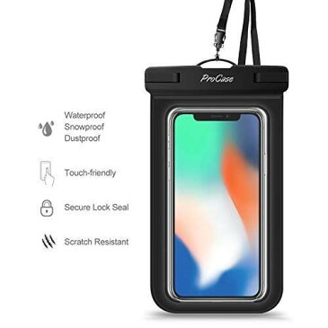 ProCase 防水ケース 防水ポーチ ドライバッグ 指紋認証対応 携帯防水ケース iPhone XS Max XR XS X 8 7 6S Plus， Samsung Galaxy S10 S10e S9 S8 + /Note 8 Pixel 3 HTC LG MOTO up to 6.0