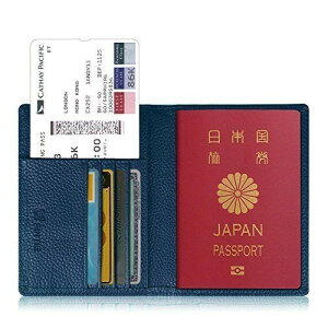 パスポートケース ホルダー トラベルウォレット スキミング防止 安全な海外旅行用 高級PUレザーパスポートカバー 多機能収納ポケット 名刺 クレジットカード 航空券 エアチケット (ネイビー)