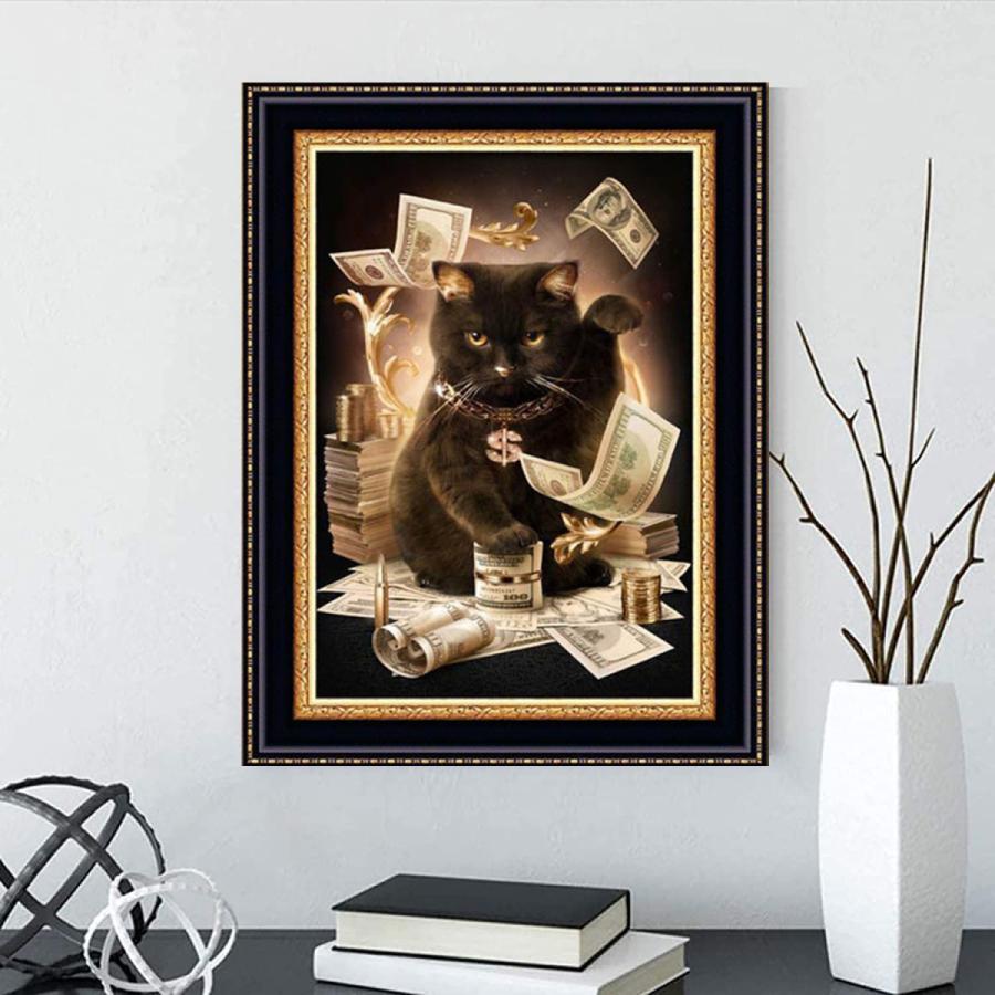 5D ダイヤモンドアート ビーズアート 猫 ねこ 招き猫 黒猫 お札 ビーズ絵画 初心者 趣味 簡単 図案 説..
