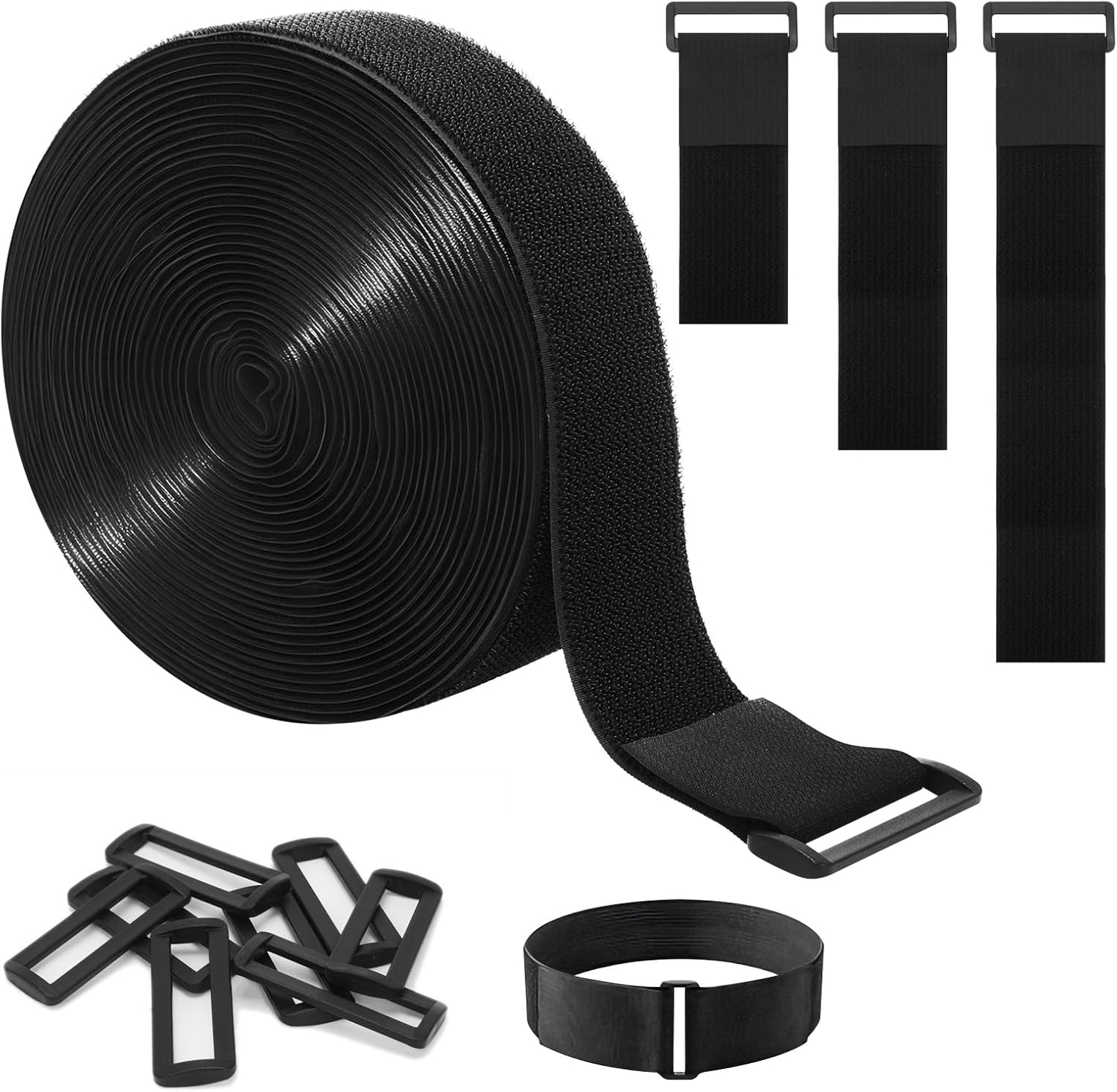 Rakuten - ＼10%OFFクーポン／ マジックバンド 結束バンド バックル50枚付属 長さ 10m 幅50mm 強力マジック結束バンド 5cm×10m バックル50個付き 繰り返し利用可 自由にカット 工具コード アウトドア用品 配線 荷締めなど 多用途 ベルクロ マジックテープ 黒