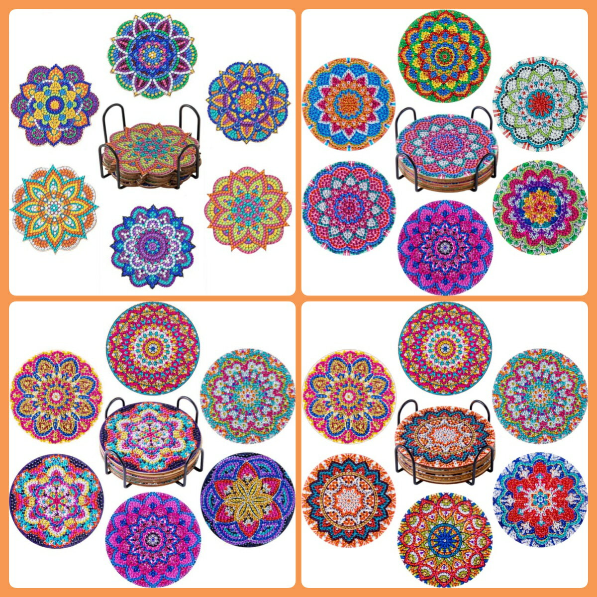 【クーポン利用で10%OFF】送料無料 マンダラ 刺繍キット ダイヤモンドアート コースター 6 枚セット ダ..