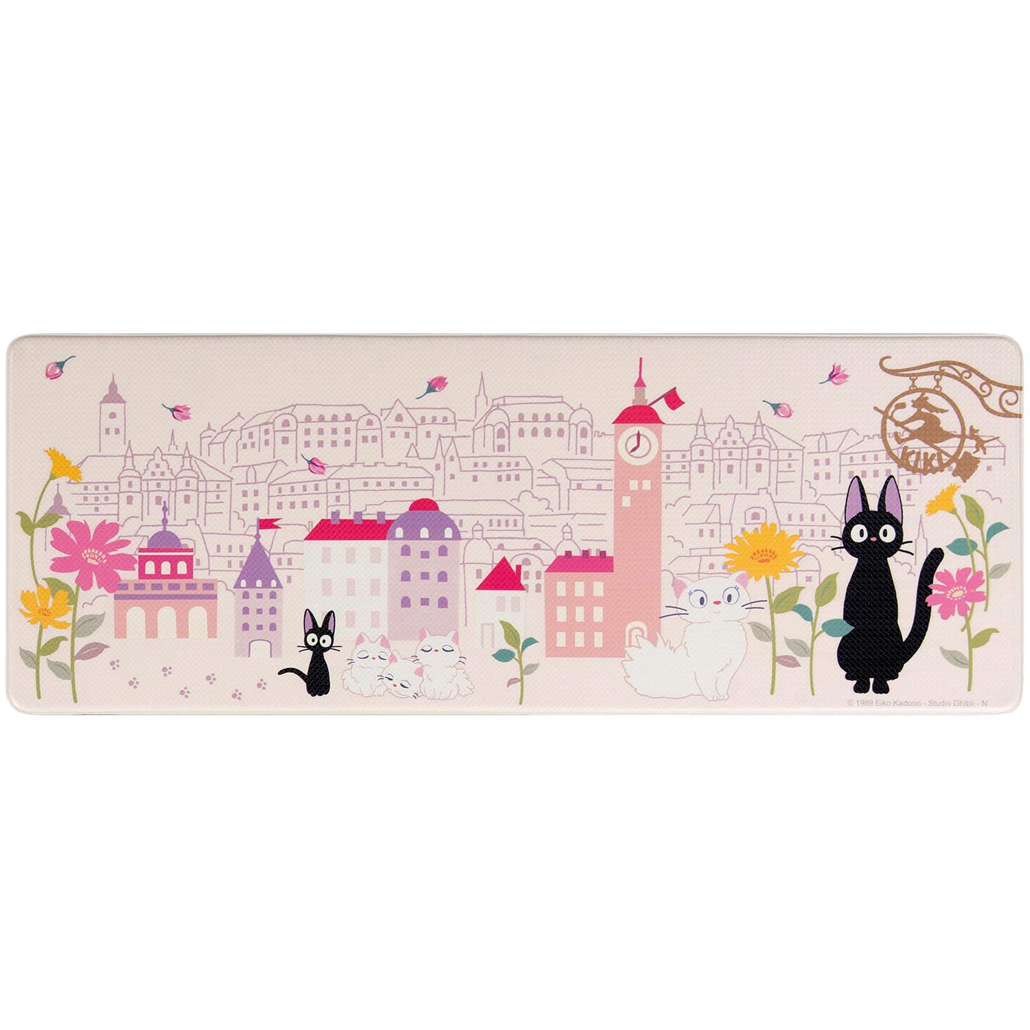 センコー(Senko) 魔女の宅急便 花のまち 拭ける PVC キッチンマット 約45× 120cm ピンク キャラクター ジジ 猫 ジブリ 6