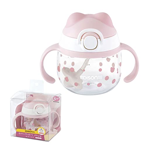 EDISONmama(エジソンママ) ストローマグカップ/あにま~るマグ ピンク 200 5カ月~ コップ飲みの練習ができる フタのお耳は噛んで