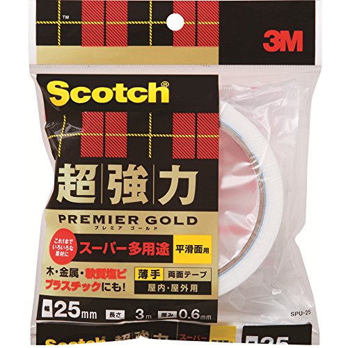 3M 両面テープ 超強力 スーパー多用途 薄手 幅25mm 長さ3m スコッチ SPU-25 セミロング プレミアゴールド