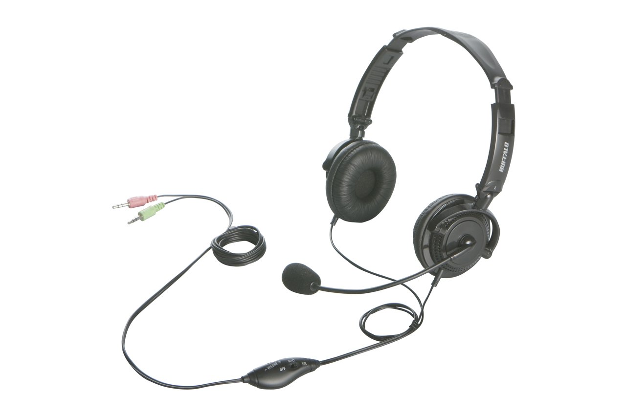 BUFFALO 両耳ヘッドバンド式ヘッドセット 半密閉/ノイズキャンセリングマイク搭載 ブラック BSHSH12BK