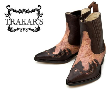 [TRAKAR'S]　トラッカーズ　14304　Brown-Liz×Beige-Flower　メンズ　レディース　本革　ウエスタンブーツ　ショートブーツ