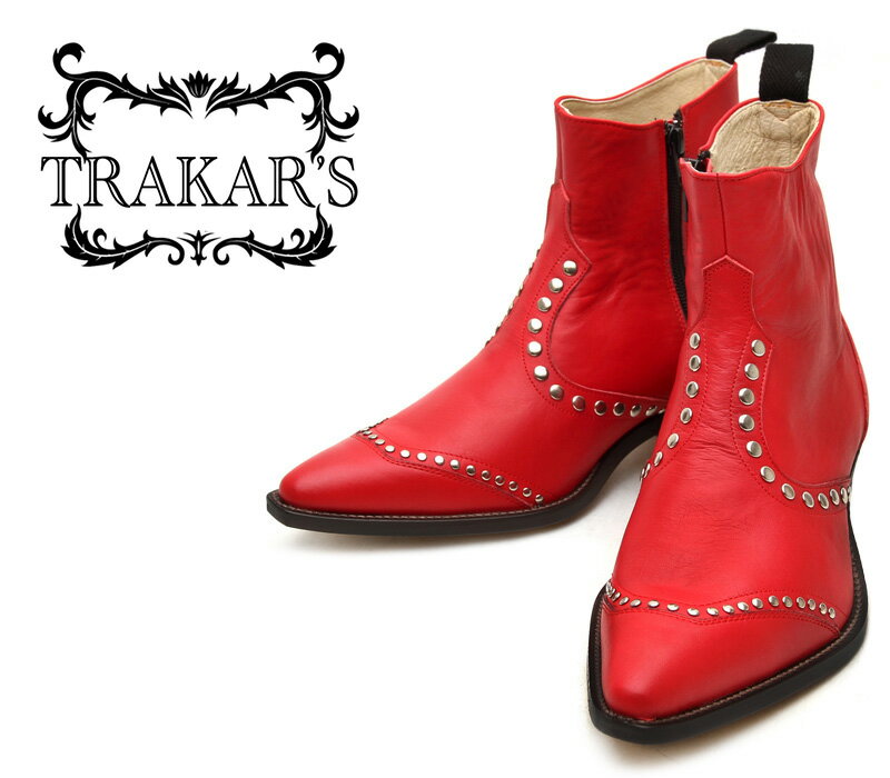 [TRAKAR'S]　トラッカーズ　14309　Red×Red　スタッズ　レッド　メンズ　本革　ウエスタンブーツ　ショートブーツ